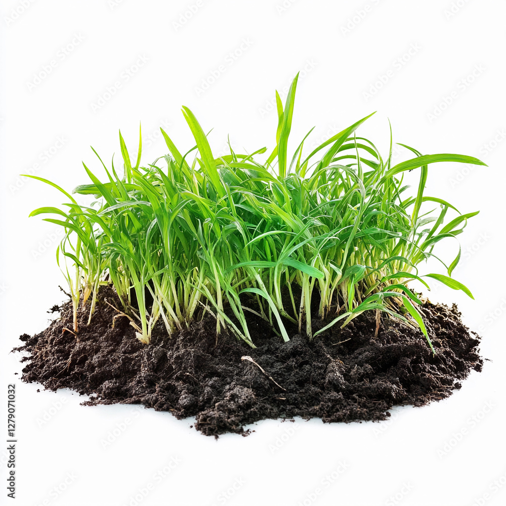 Fresh green grass growing on rich, dark soil. Generative AI Fresh green grass growing on rich, dark soil. Generative AI