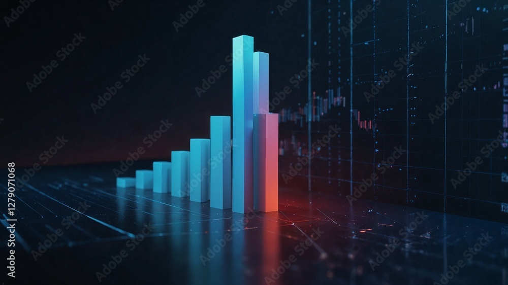 Modern bar chart representing data growth with a digital background Modern bar chart representing data growth with a digital background