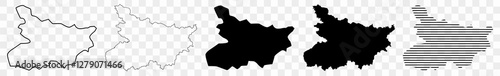 Bihar Map Black | Indian State Border | State Country | Transparent Isolated | Variations
