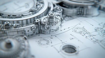 Analyzing cad model engineering drawing workshop closeup view technical environment detailed perspective