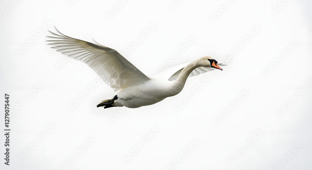 Fototapeta premium Swan's ascendance, A pure white bird in dynamic flight portrait