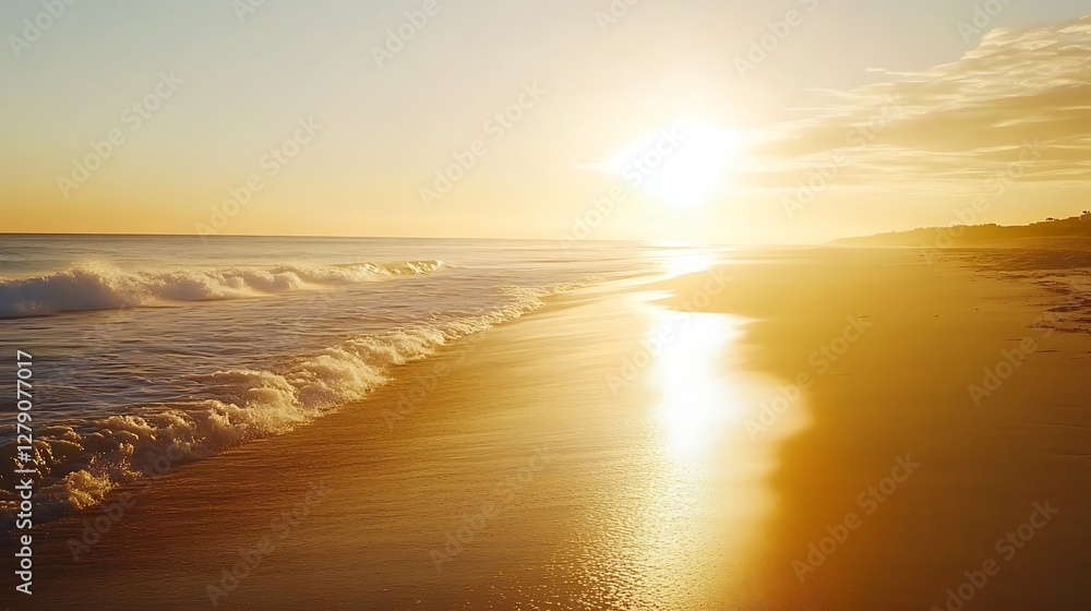 Fototapeta premium golden sunset reflecting calm ocean image