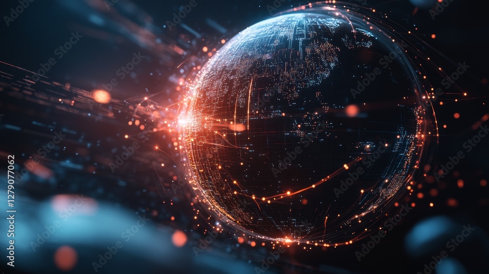 Obraz premium Visualize connectivity a dynamic globe with glowing lines global network 3d animation digital space futuristic concept