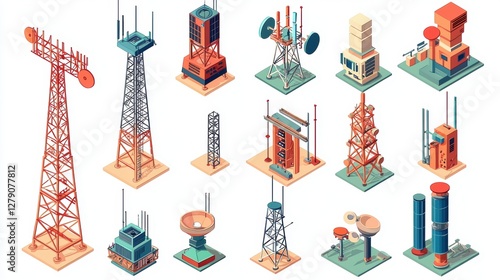 Wallpaper Mural An artistic flat vector set highlighting the importance of telecom towers. Torontodigital.ca