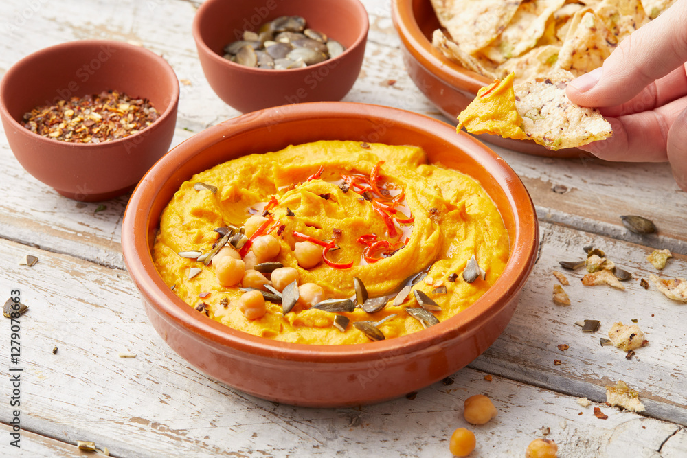 Pumpkin Hummus with Chips Pumpkin Hummus with Chips