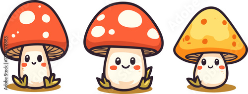 set of mushroom  cartoon vector icon illustration.