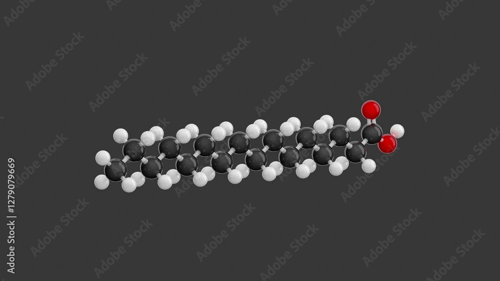 Palmitic acid molecular structure: 3D model of molecule. Chemical ...