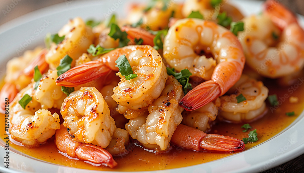 Savory gambas al ajillo featuring garlic shrimp topped with parsley on a white plate
Savory gambas al ajillo featuring garlic shrimp topped with parsley on a white plate