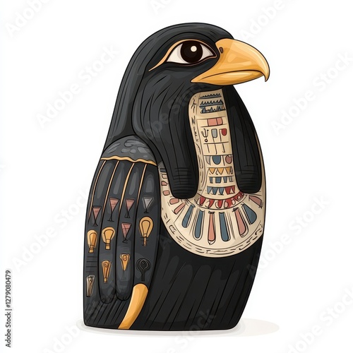 Black And Gold Stylized Bird Statue With Hieroglyphs, Detailed Illustration photo