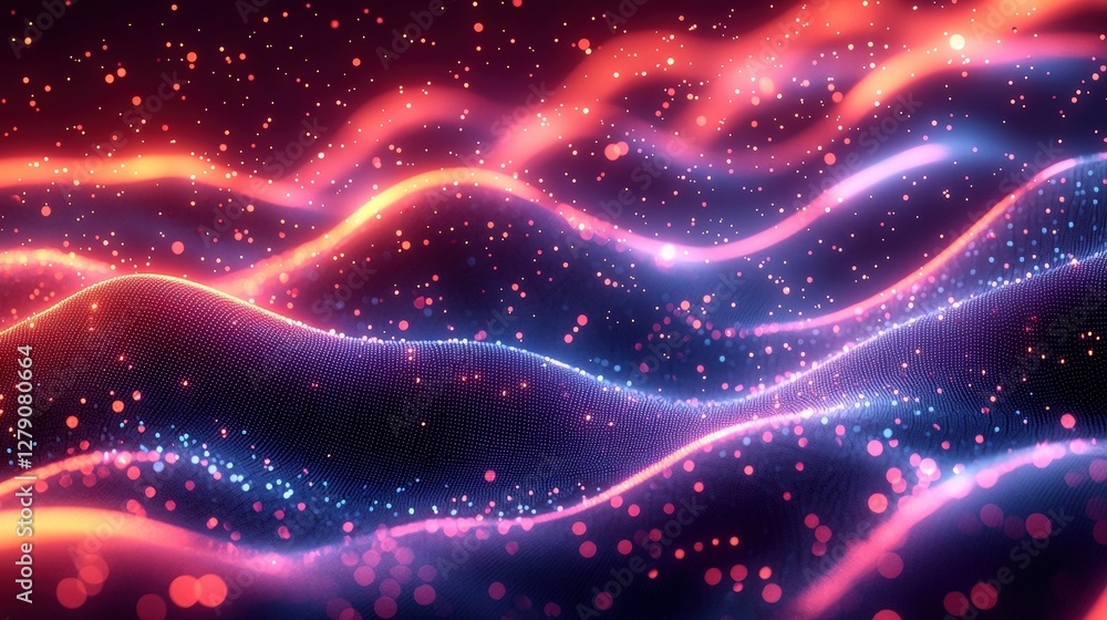Colorful Abstract Waves with Particles in Motion, Creating a Dynamic Visual Experience Colorful Abstract Waves with Particles in Motion, Creating a Dynamic Visual Experience