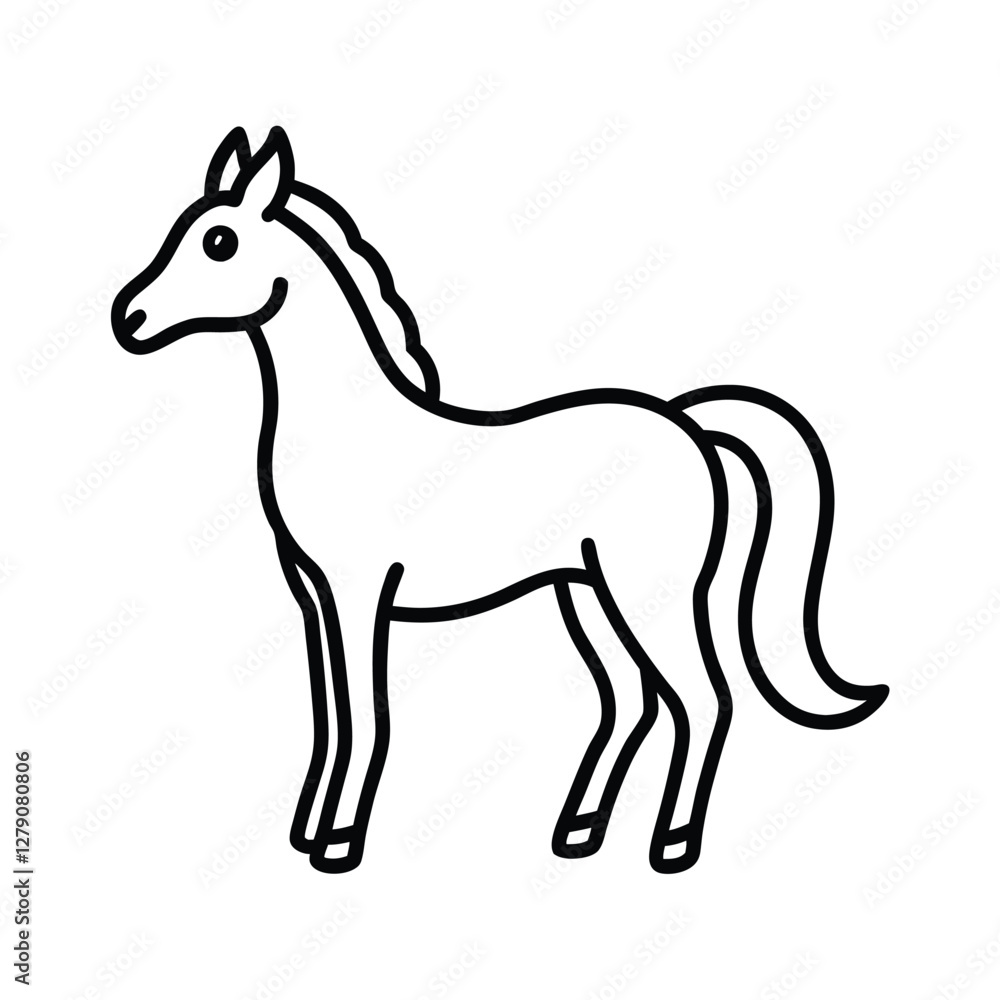 Fototapeta premium Simple Line Drawing of a Horse, Equine Illustration, Pony Sketch