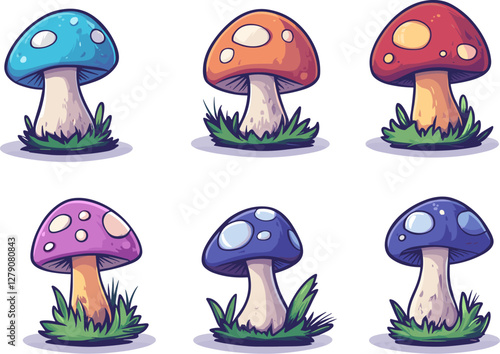 set of mushroom  cartoon vector icon illustration.