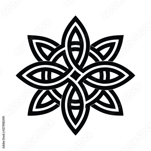 Celtic Knotwork Mandala Black, White, Geometric, Floral, Intertwined Design
