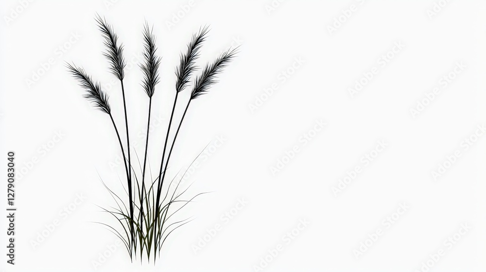 Fototapeta premium Elegant Silhouette of Grasses Against a Minimalist White Background for Nature Themes