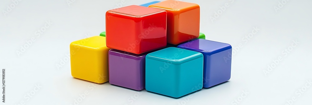 A colorful stacking cube set made from durable plastic and smooth edges A colorful stacking cube set made from durable plastic and smooth edges