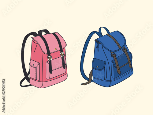 Vector Illustration of a School Bag in Line Art Design