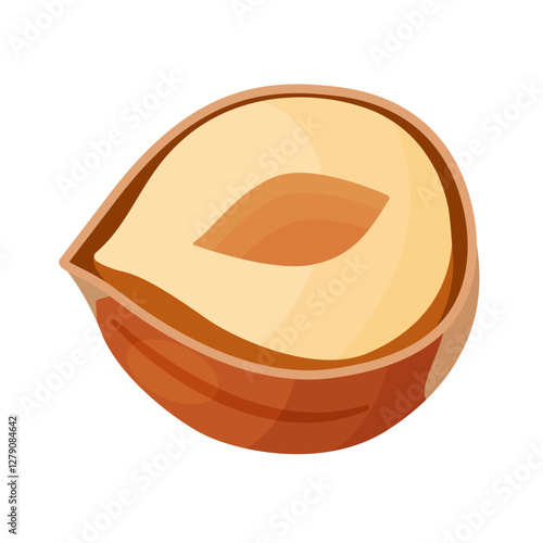 Hazelnut ripe and tasty. Half a hazelnut with the shell. Hand drawn trendy flat style isolated icon. Healthy treat, snacks, unpeeled forest nut. Vector illustration