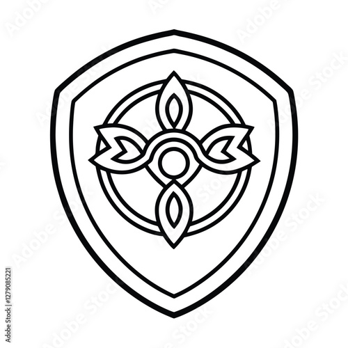 Celtic Knotwork Shield Emblem Heraldic Design, Black Line Art