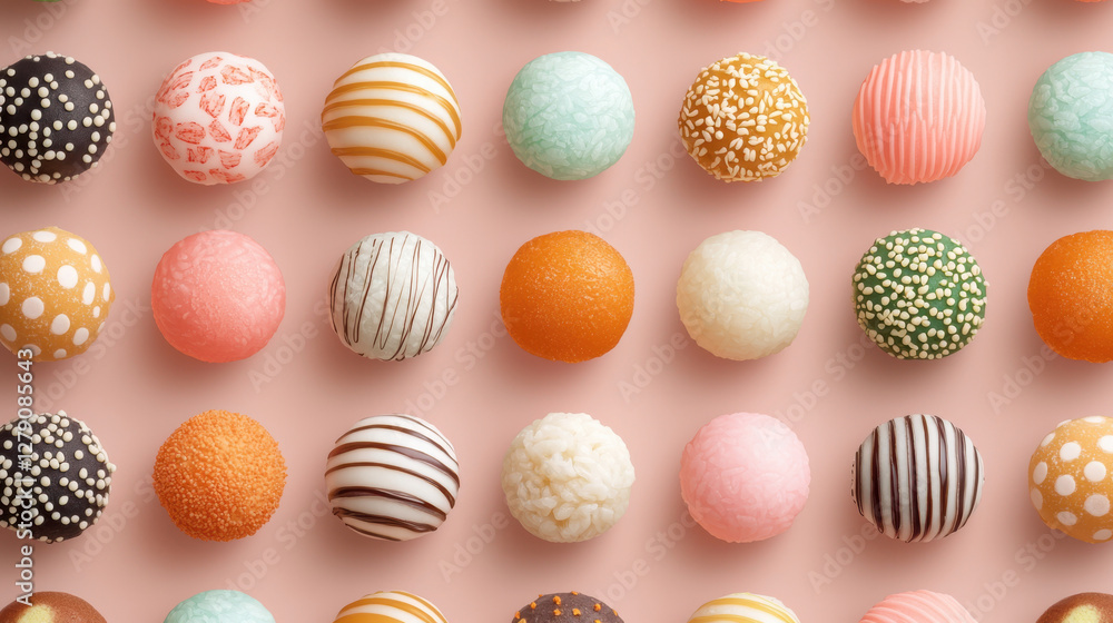 Colorful dessert balls arranged in delightful pattern Colorful dessert balls arranged in delightful pattern