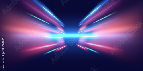 Spiral wave colored sparkles. Glowing lines, virtual reality jump, speed of light.