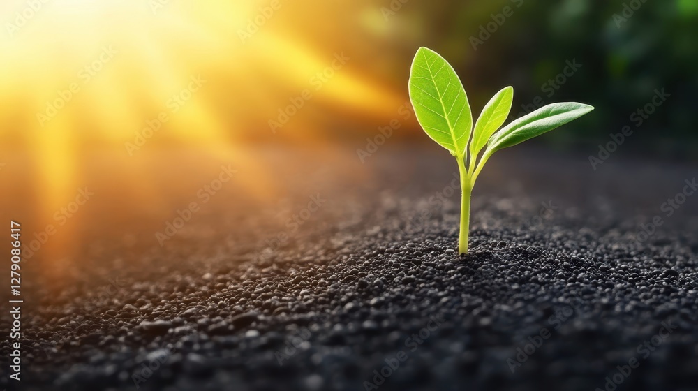 Naklejka premium A vibrant arafed plant emerges from the earth, illuminated by sunlight, showcasing the beauty of nature's growth and resilience.