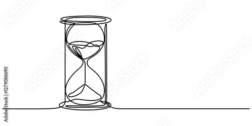 Hourglass countdown simple outline illustration. Continuous line drawing of Hourglass timer, One continuous line drawing of sand hourglass. Vintage timer as Countdown concept in simple linear style. 