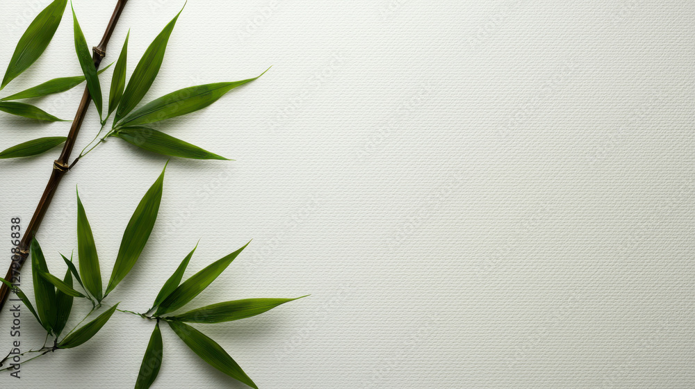 Fototapeta premium Delicate bamboo leaves on textured white background