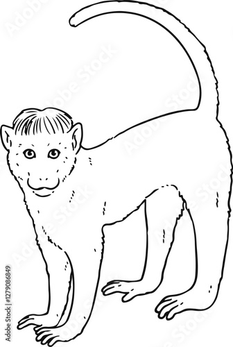 Cute line art illustration of Toque macaque