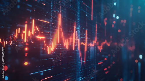 Wallpaper Mural Red candlestick chart glowing on digital screen, blue data matrix framing financial analytics and market trajectory Torontodigital.ca