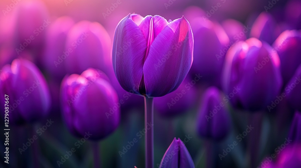 Obraz premium Violet tulips field
