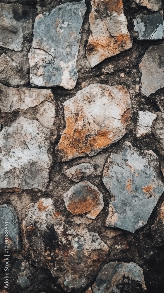 Fragmented stones in aged wall surface create textural composition Fragmented stones in aged wall surface create textural composition
