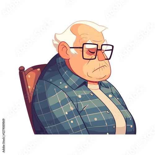 Old man sleeping on armchair or rocking chair. Elderly relaxing home or grandfather resting vector illustration. Grandfather Character Sit Sleep