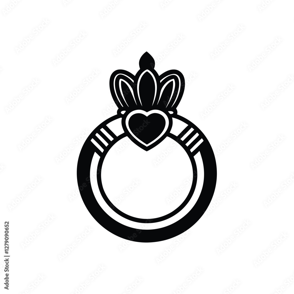 Elegant Black Ring Design Heart, Crown, and Band Elegant Black Ring Design Heart, Crown, and Band