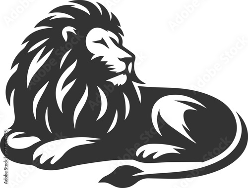 A lion lying down, resting peacefully vector animal silhouette