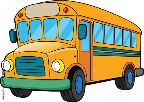 School bus vector illustration, yellow bus design, transportation vehicle, education, school transport, back to school, vector drawing, school bus icon, isolated vector.

