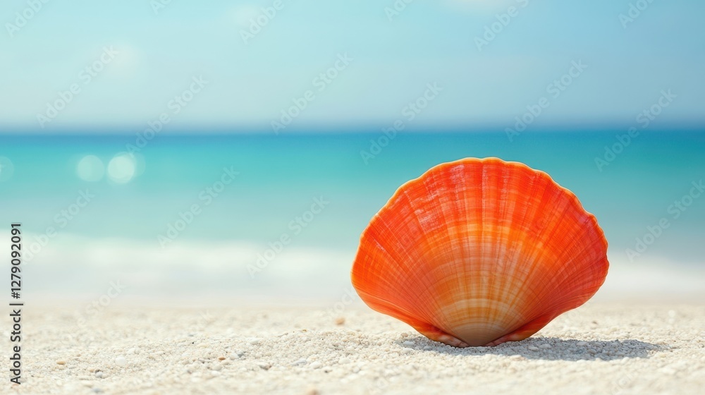A beautiful shell rests on the golden sand, showcasing intricate details, with the ocean waves gently lapping in the background, creating a serene beach scene. A beautiful shell rests on the golden sand, showcasing intricate details, with the ocean waves gently lapping in the background, creating a serene beach scene.