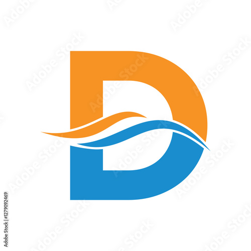 Initial water Logo combine with letter D vector template