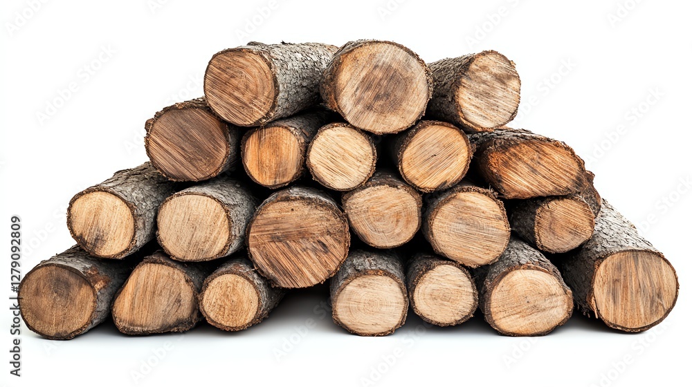 Stack of cut logs, white isolated background Stack of cut logs, white isolated background