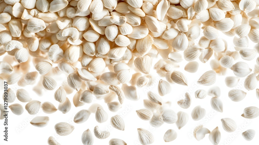White Seashells in Top Down Composition Patterned Marine Life on Bright Background White Seashells in Top Down Composition Patterned Marine Life on Bright Background