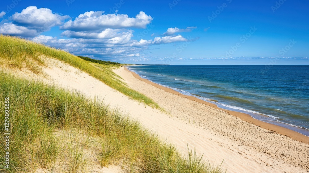 Lush green grass gently sways on a sandy beach, adjacent to the expansive ocean, creating a serene coastal landscape. Lush green grass gently sways on a sandy beach, adjacent to the expansive ocean, creating a serene coastal landscape.