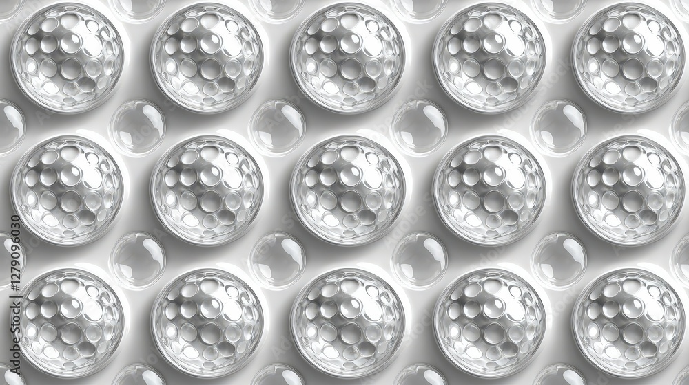 Close-up View of White Golf Balls Arranged in a Symmetrical Pattern on a Light Background Close-up View of White Golf Balls Arranged in a Symmetrical Pattern on a Light Background