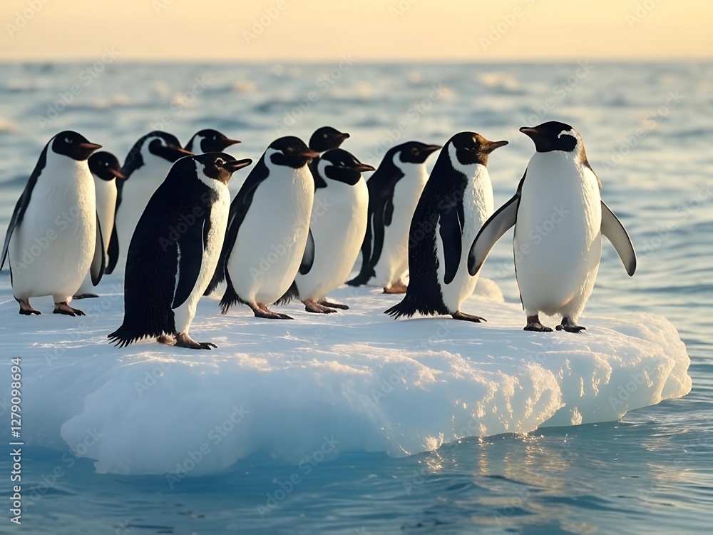 Fototapeta premium Penguins on ice in the ocean. 