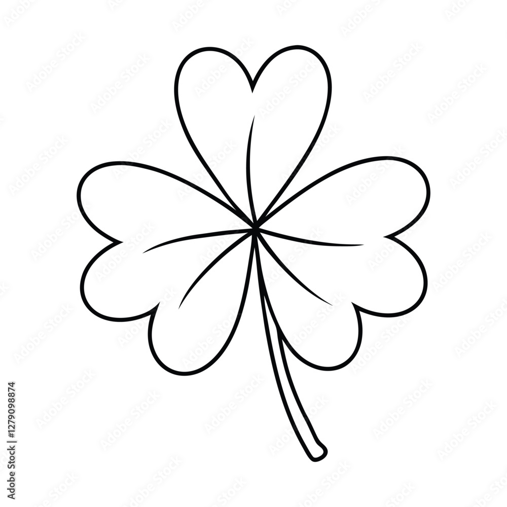 Obraz premium FourLeaf Clover Outline, Irish Luck, St. Patricks Day Symbol