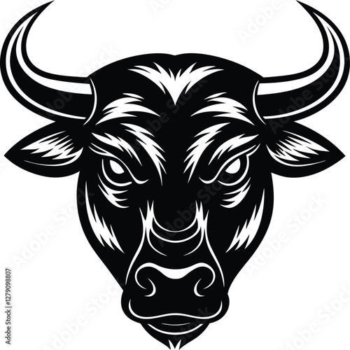Angry bull head silhouette vector illustration, perfect for sports logos, mascots, tattoos, farm symbols, rodeo graphics, strong animal icons, and branding designs.