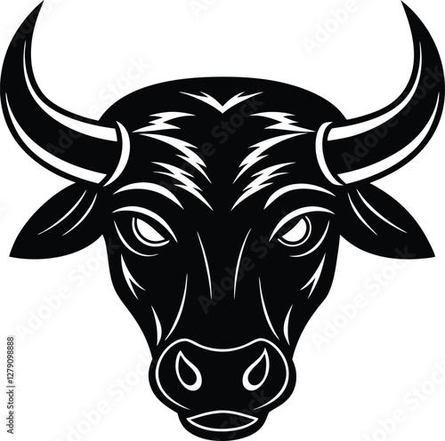 Angry bull head silhouette vector illustration, perfect for sports logos, mascots, tattoos, farm symbols, rodeo graphics, strong animal icons, and branding designs.