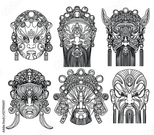 Tattoo art chinese opera hand drawing and sketch black and white