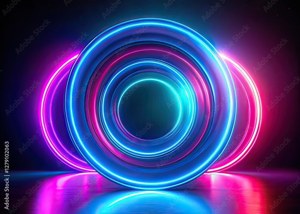 Abstract Neon Light Rings - Blue Pink Circular Patterns Abstract Neon Light Rings - Blue Pink Circular Patterns
