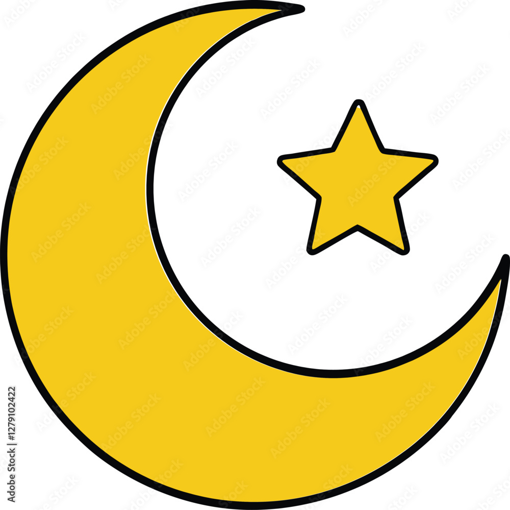 Eid crescent moon vector illustration with stars, Islamic festival, Ramadan symbol, Ramadan moon, Eid Mubarak, crescent design, religious celebration, Islamic holiday art. Eid crescent moon vector illustration with stars, Islamic festival, Ramadan symbol, Ramadan moon, Eid Mubarak, crescent design, religious celebration, Islamic holiday art.