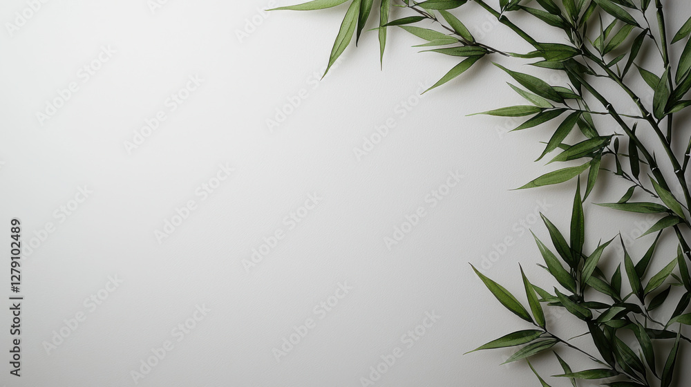 Fototapeta premium Lush green bamboo leaves on clean white background