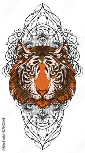 Tattoo art tiger hand drawing and sketch